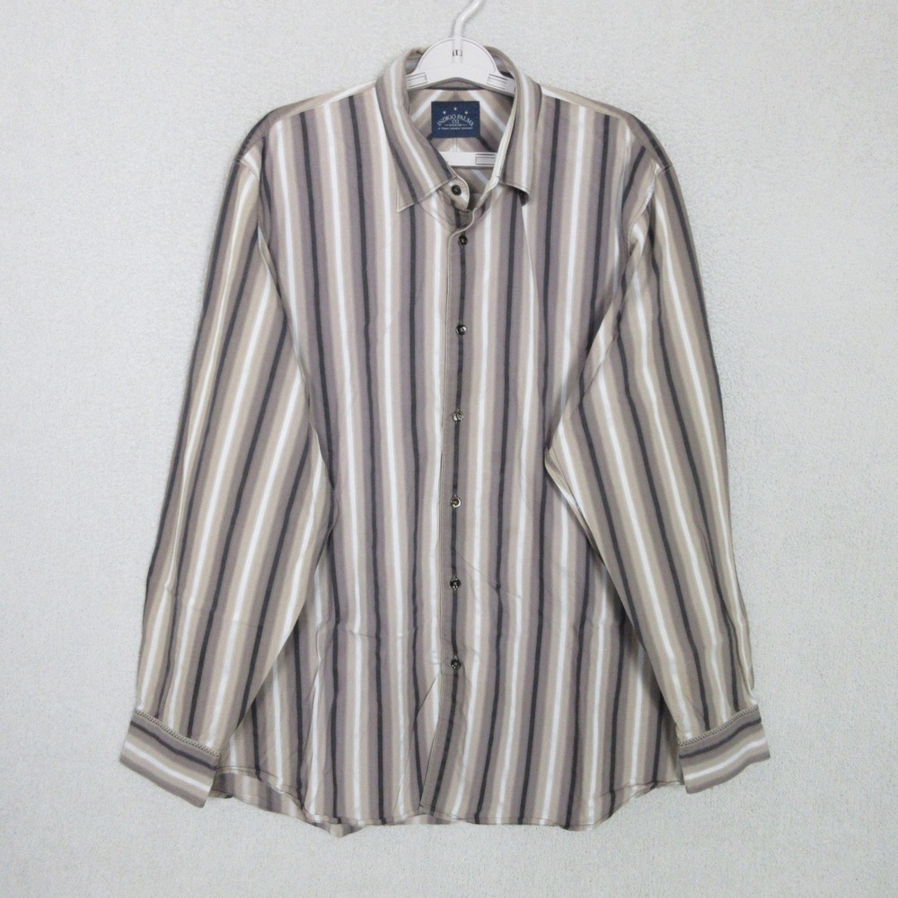 Indigo Palms Tommy Bahama Mens XXL Brown Tan Striped Button Up Cotton Shirt